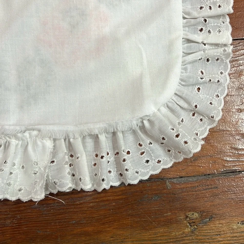 Vintage Cross Stitch pillow cover handmade White with eyelet trim pillow cover.